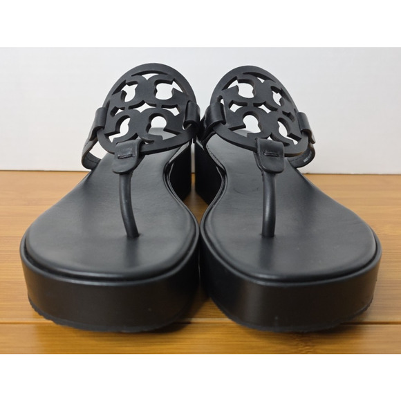 TORY BURCH Miller Wedge Platform Leather Sandals Black Excellent US 9.5M - Picture 7 of 16